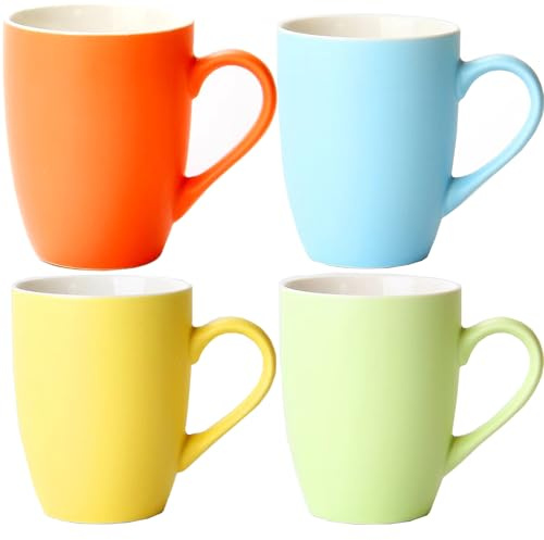 Lydlrum Ceramics Mugs, 350ml Multicolor Ceramic Cup for Home and Office, Microwave Dishwasher Safe, Orange&Blue&Yellow&Green Set of 4