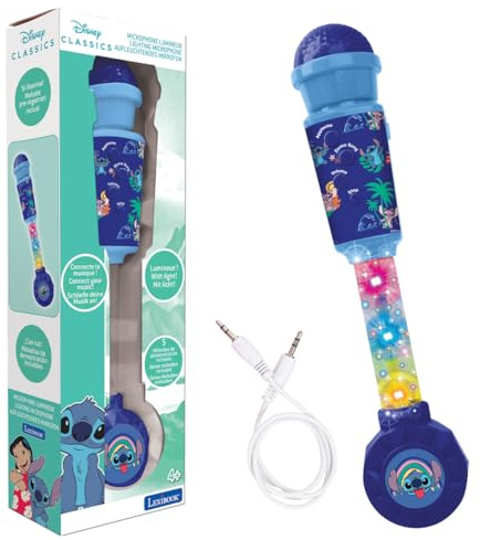 Lexibook, Disney Stitch, Microfono Luminoso per Bambini, Giocattolo Musicale, Altoparlante Integrato, Effetti Luminosi, Ingresso Aux-in, Blu, MIC90DLXB