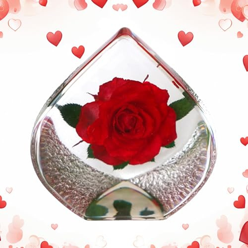 Echte mit Epoxidharz überzogen: Unsterbliche Rose Briefbeschwerer, Blumenhandwerk, langlebig, harmlose Dekoration für Zuhause, für Büro, Nachttisch, Wohnzimmer