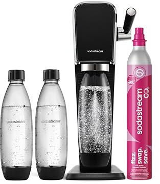 Sodastream Art Machine à Eau Pétillante et Soda | Pack 3 Bouteilles 1L Compatible Lave-Vaisselle + 1 Recharge de Gaz 60L à Clipser | Noire
