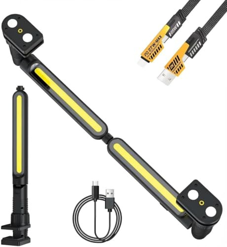LED Motorhaubenleuchte Akku 2er Set, 2400 LM Werkstattlampe Magnetisch | 2 in 1 Verbindbar, 4400mAh Arbeitsleuchte für KFZ Motorraum, USB C, Inkl. 4 in 1 Ladekabe (Schwarz)