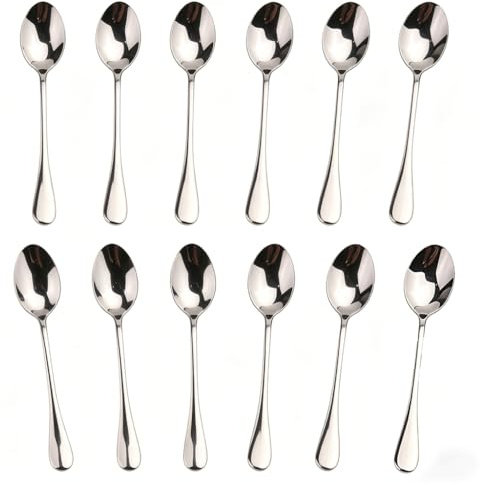 12 stycken latte macchiato-sked, rostfritt stål glasskedar lång, kaffesked, istesked, dessertsked, cocktail-omrörningssked, tesked, långt handtag omrörningssked för läsk, milkshake