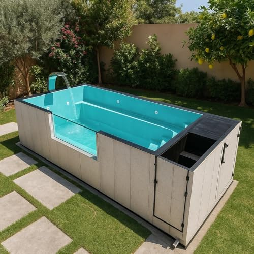 Contenedor de envío al aire libre, piscina personalizada de fibra de vidrio en el suelo, con funcionalidad Plug & Play y marco de acero duradero, de bajo mantenimiento, piscinas para jardín y patio