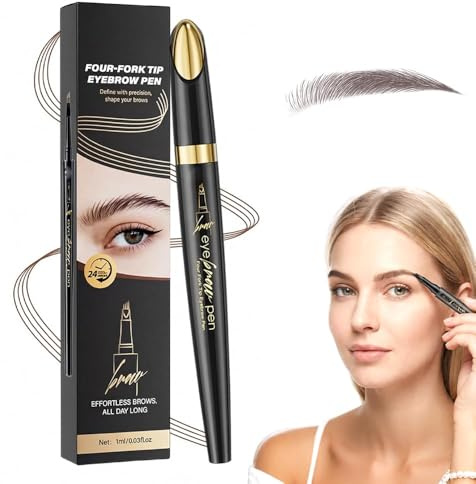 2026 Neu Augenbrauenstift Wasserfest, Augenbrauen Stift Natürliches Make up, Augenbrauenstift 4 Gabelspitze für Einsteiger und Profis Eyebrow Penci (Hellbraun)