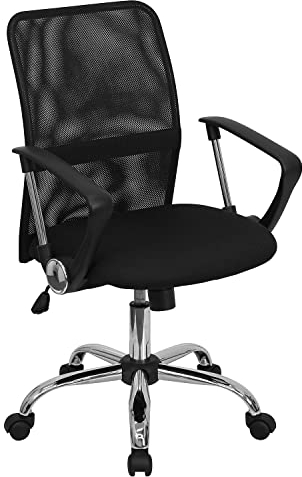 Flash Furniture Jenkins Mid-Back Black Mesh Swivel Task Office Chair with Lumbar Support Band and Arms