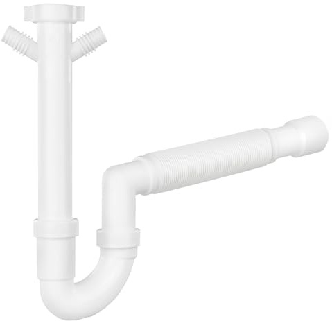 Schläfer | 439305 - Siphon Vidange Évier Universel 1 1/2, Tube Flexible, Double Raccord Lave-Vaisselle et Lave-Linge Connexion Murale 40/50 mm