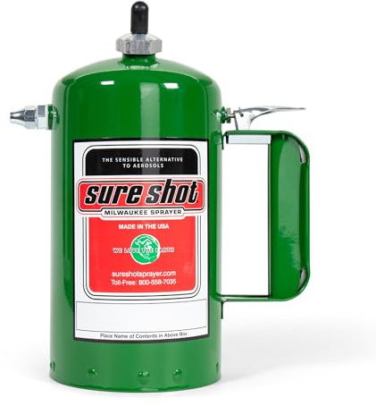 SURE SHOT A1000G 1-Quart Non Aerosol Sprayer - Refillable Pressurized Sprayer Can for Oil, Solvent, Degreasers, Lubricants - Rechargeable Steel Canister with Brass Nozzles - Made in The USA - 32oz.