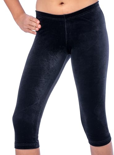ff FISCHER Turnhose Mädchen Yogahose Caprihose Samt glatt Gymnastik Turn Sport Capri Hose in glattem Samt Fitnesshose 7712