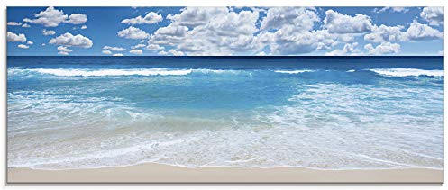 ARTland Wanddeko Glasbilder Wandbild Glas Bild einteilig 125x50 cm Querformat Strand Meer Sommer Karibik Südsee Urlaub Natur Sand Himmel Wolken T8KG