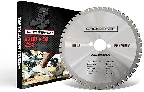Kreissägeblatt für Holz | Premium Qualität HM Kreissägeblatt | Hartmetall Kreissägeblatt für die Holzverarbeitung | CROSSFER® (Ø300 x 30 (Z24))