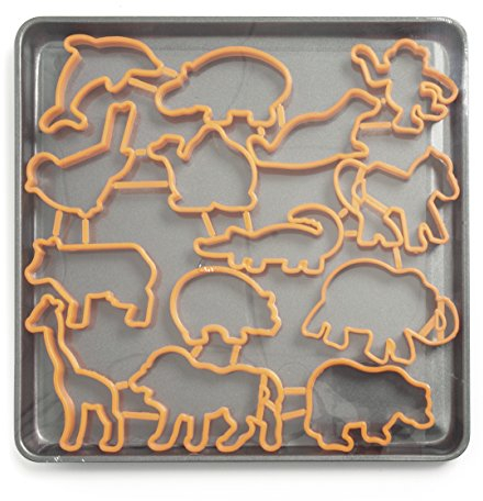 Excelsa Teglia E Sforna 14 Tagliabiscotti Animali, Acciaio, Grigio Scuro/Arancio, 28x29x1.5 cm, 15 unità