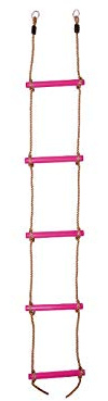 OTITU Strickleiter für Kinder - Hängeleiter Kinder, Kletterleiter mit 5 Holzsprossen Kletterspielzeug Gartenspielgerät für Kinder Robuste Seilleiter für Garten und Spielplatz Rosa