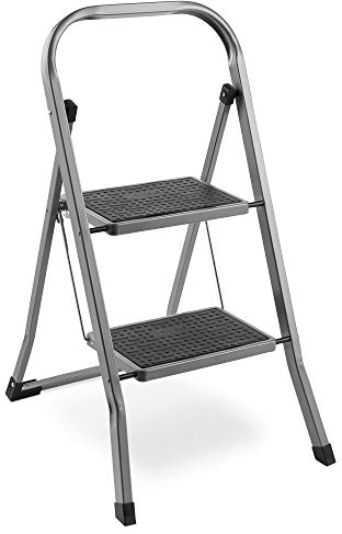 VonHaus 2 Step Steel Ladder – Anti Slip Feet – Easy to Store Foldable Design – Ideal for Home/Kitchen/Garage 150KG Max Capacity