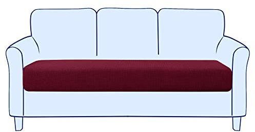 subrtex Sofa Sitzkissenbezug Stretch Sitzkissenschutz Elastischer Kissenbezüge Husse überzug Bezug für Sofa Sitzkissen (3 Sitzer, Weinrot)