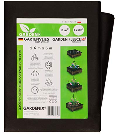 GARDENIX® 8 m² Tessuto Non Tessuto Anti Erbacce, Peso 50 g/m², Stabilizzazione UV, Nero (1,6m x 5m)