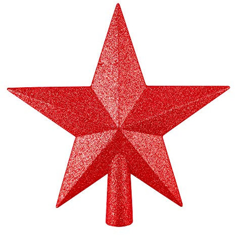 FEPITO Glitter Star Mini Christmas Tree Topper Shatter-Proof Small Christmas Tree Decoration Treetop for Holiday Ornament or Home Décor (Red, 4.3 inches)