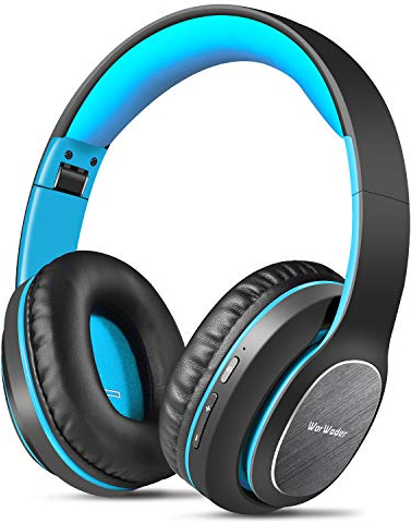 WorWoder Bluetooth Headphones Over Ear, 80 Hours Playtime Wireless Headphones with Microphone, Foldable Lightweight Headset with Deep Bass,HiFi Stereo Sound for Travel Work PC Cellphone (BLUE)