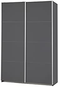 Rauch Möbel Caracas Schrank Kleiderschrank Schwebetürenschrank, Grau metallic, Schwarz, 2-TRG., inkl. Zubehörpaket Classic 2 Kleiderstangen, 4 Einlegeböden, 1 Hakenleiste, BxHxT 136x210x62 cm