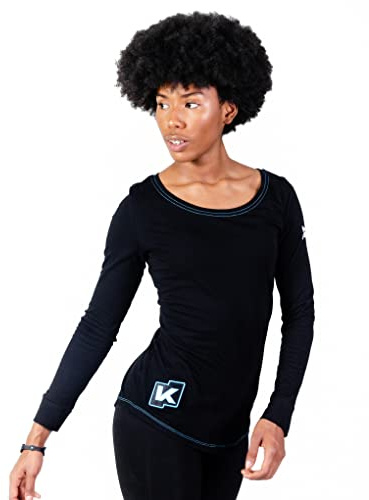 K-BRIGHT Langarmshirt Damen Langarm Nachhaltig Bio Baumwolle Damen Oberteil Sommer Sportshirt Funktionsshirt Longsleeve Damen Vegan GOTS (Schwarz, L)