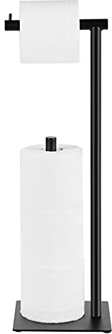 Black Toilet Paper Holder Stand, Bathroom Toilet Tissue Paper Roll Storage Freestanding Tissue Roll Holder Industrial Toilet Paper Dispenser Holds 4 Paper Rolls