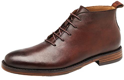 rismart Botas de Piel para Hombre Vestir Moda Tobillo Invierno Zapato Botín Marrón,42