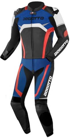 Bogotto Misano Tuta in pelle da moto a due pezzi, nero/bianco/rosso/blu, 48