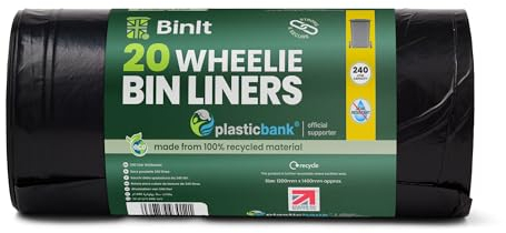 BinIt 20 Müllbeutel 240 Liter, umweltfreundlich, Müllsäcke, Müllsäcke, Recycling, Stark & Sicher, Reißfest, 30 μm, Perfekt für Standard 240L Mülltonnen