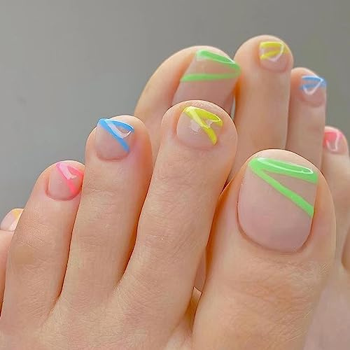 Handcess Französische falsche Zehennägel, hautfarben, Ballerina, zum Aufdrücken, glänzend, volle Abdeckung, Acryl, Zehennägel, Kunstspitzen für Damen und Mädchen, 24 Stück
