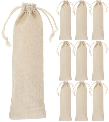 TOPBATHY 10 Pezzi Custodia di Paglia Riutilizzabile Sacchetto di Paglia con Coulisse Borsa con Coulisse per Bacchette Valigetta Porta Posate Portapaglia Stoviglie Cotone Poggia Bacchette