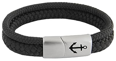 Das Original Segeltau-Armband Tidewisp, Unisex, mit Edelstahl Sicherheits-Magnetverschluss & Anker Gravur, Multistrang-Design, Paracord, 8 mm Durchmesser, handmade (Black-Trevor, 23.00, Zentimeter)