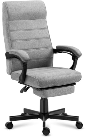 MARK ADLER Boss 4.4 Grey - Ergonomischer Bürostuhl Drehsessel Chefsessel - mit Fußstütze - 90-140° Neigungswinkel - Höhenverstellbar - bis 130 kg belastbar - Homeoffice Büro - Stoff - Grau