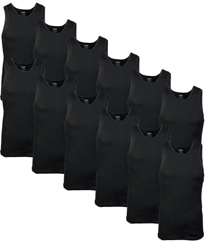 Gildan Men's A-Shirt Tanks, Multipack, Style G1104, Black (12-Pack), X-Large