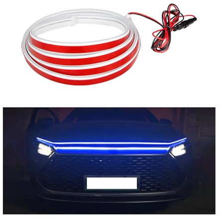 Dickno 79'' Car Hood Light Strip, Flexible Dynamic Daytime Running Light Strip, Waterproof Auto LED Strip Light with Fuse Protection, Universal Exterior Decor for Most Vehicles (Blue)