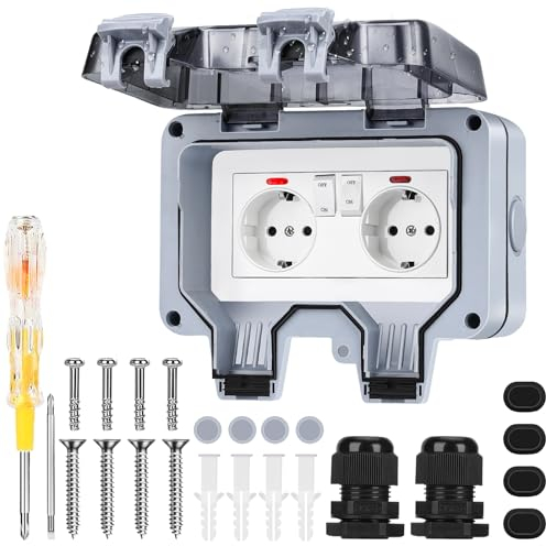 Chilymes Presa esterna, impermeabile IP66 per esterni presa da esterno presa impermeabile 2 prese per ambienti umidi, giardini, esterni