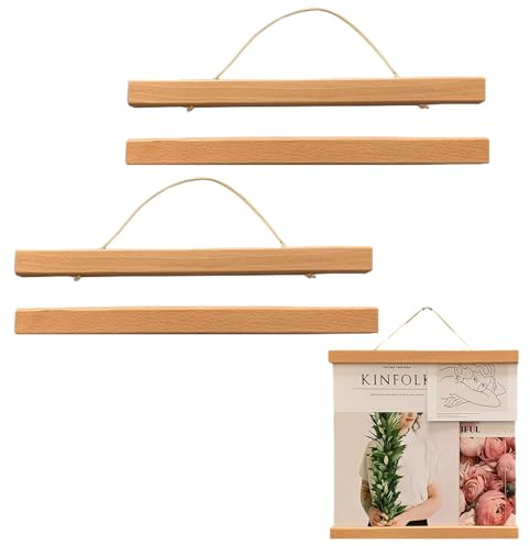 Pasdrucn 2 Stück Magnetisch Posterschiene,Moderner Magnetischer Holzrahmen Posterleiste,Teakholz Bilderrahmen Für Photos, Posterleiste Holzrahmen Bilderleiste Klemmleiste (40cm)
