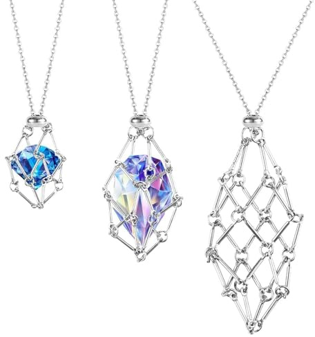 Yotutun 3 Pezzo Gabbia Porta Cristalli, Collana di Cristallo di Pietra Titolare, Corda Vuota Regolabile in Pietra, Gabbie di Cristallo in Metallo per Fai Da Te