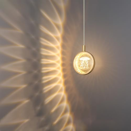 KRUIHAN Pendelleuchte LED 3D Kristall Lampe Kugel Dreifarbiger Innen-Hängelampe für Wohnbereich,Schlafzimmer Licht,Nachttischlampe,Küche Lampe,1 Licht-Qualle