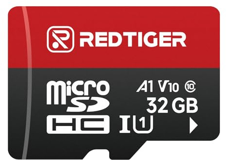 REDTIGER Scheda Micro SD ad alta Velocità da 32 GB con Adattatore, MicroSDHC UHS-I classe 10, U1, V10 A1, supporto per Telecamere da Cruscotto e Registrazione Video