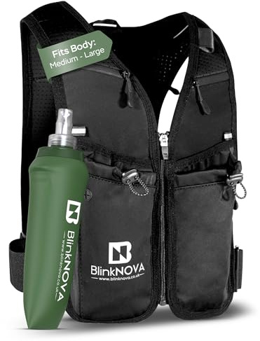 BLINKNOVA Running Vest with Phone Holder | Hydration Pack for Men & Women | Lightweight Reflective Running Accessories | Includes 500ml Water Bottle (Front Zip : M/L)