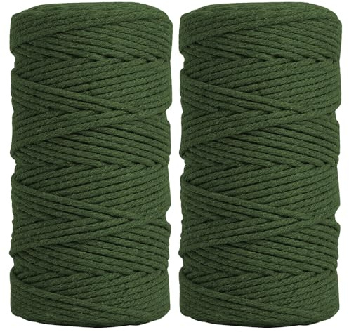 Fyfjur Hilo Macrame 4mm, 2 Rollos Verde Cuerda Algodon, Cuerda Macrame 4mm para Colgar En La Pared, Atrapasueños, Manualidades, Tapices, Colgador De Plantas, 200M