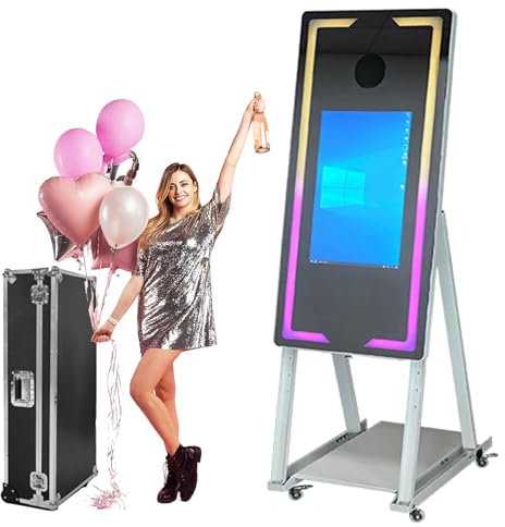 45''/65'' Spiegel-Fotokabine + Mini-Pc (I5-8Gb+256Gb) + Flightcase, UnterstüTzt Mehrere Sprachen, Tragbare Magic Mirror-Fotokabine Mit Touchscreen, FüR Hochzeitsfeiern,White-45''