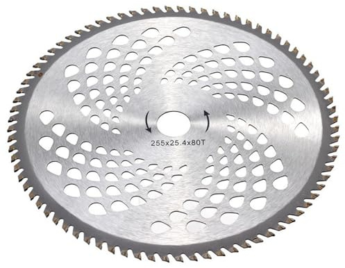 Profi Sägeblatt für Motorsense, Durchmesser: 255 mm (25,5 cm/10 in), Aufnahme: 25,4 mm, 80 Zähne, aus massivem Hartmetall, Freischneider Grasmesser Trimmer Kreissägeblatt