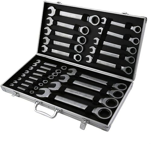 Oxylonty 22 Stück Ratschenschlüssel Ring Maul Ratsche Schlüssel Satz 6-32mm Werkzeug Set mit Schachtel, Chrom-Vanadium-Stahl Maul-Ringschlüssel-Satz
