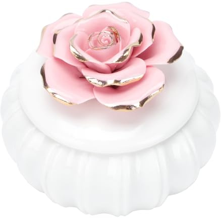 COSMEVIVI Keramik Schmuckdose Mit Deckel Nordische Handbemalte Versiegelte Aufbewahrungsbox Rosa Rosen-motiv Stilvolle Porzellan Bonboniere Und Schmuckkästchen Für Kleine Gegenstände Langleb