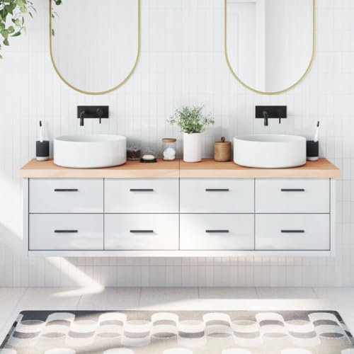 NQJIBUE Arbeitsfläche für Zuhause, Garten, Badezimmer, 180 x 30 x 2-6 cm, unbehandeltes Massivholz