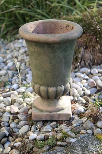 Dekorativer Keramik-Pflanzpokal, 26 cm Höhe, 16 cm Durchmesser, Braun-Grün Patina