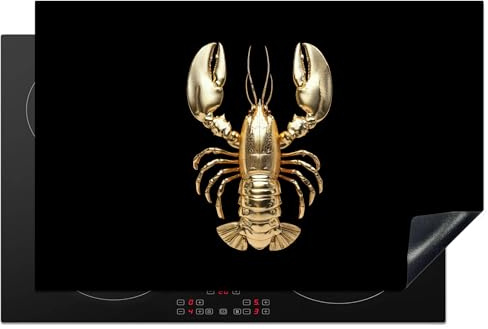 KitchenYeah© Herdabdeckplatte Induktion Schutzmatte Küche Herdabdeckung | 80x52 cm - Ceranfeld Induktionsmatte Cerankochfeld Abdeckung Hummer - Gold - Textur - Schwarz