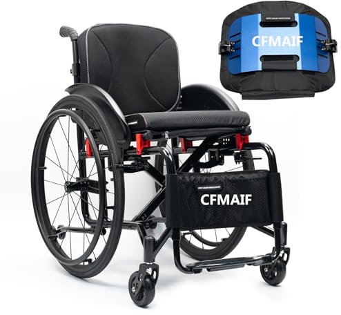 CFMAIF Rollstuhl Faltbar Leicht Schmal, Selbstfahrender Faltrollstuhl mit Bremse, Für Behinderte, Reiserollstuhl Aluminium(40cm/15.7in seat,Blue)