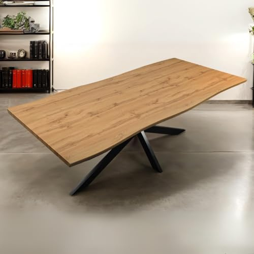 Bett11 Esstisch 220x100 cm Holz 40mm Eiche-Optik, Spider Gestell schwarz, Baumkantentisch aus Holz, Casa Massiva