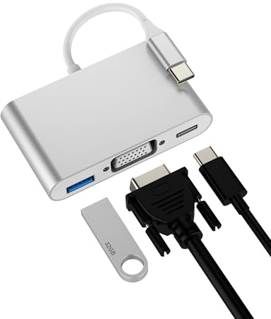 Adaptateur USB C vers VGA USB OTG 3.0 pour Apple Type C - Répartiteur de Charge pour iPad Thunderbolt Connecteur MacBook DisplayPort Projecteur Écran pour iPhone 16 15 Pro Max Compatible avec